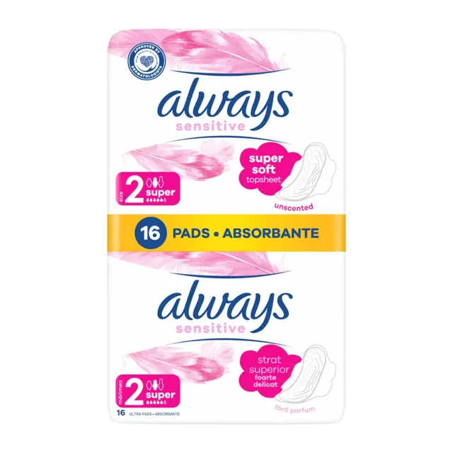 Always Hygienické vložky Sensitive Super s křidélky vel. 2 16 ks