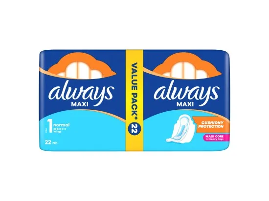Always Maxi Normal hygienické vložky s křidélky, velikost 1, 22 ks