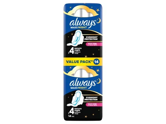 Always Maxi Secure Night hygienické vložky s křidélky, velikost 4, 14 ks