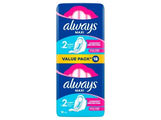 Always Maxi Super hygienické vložky s křidélky, velikost 2, 18 ks
