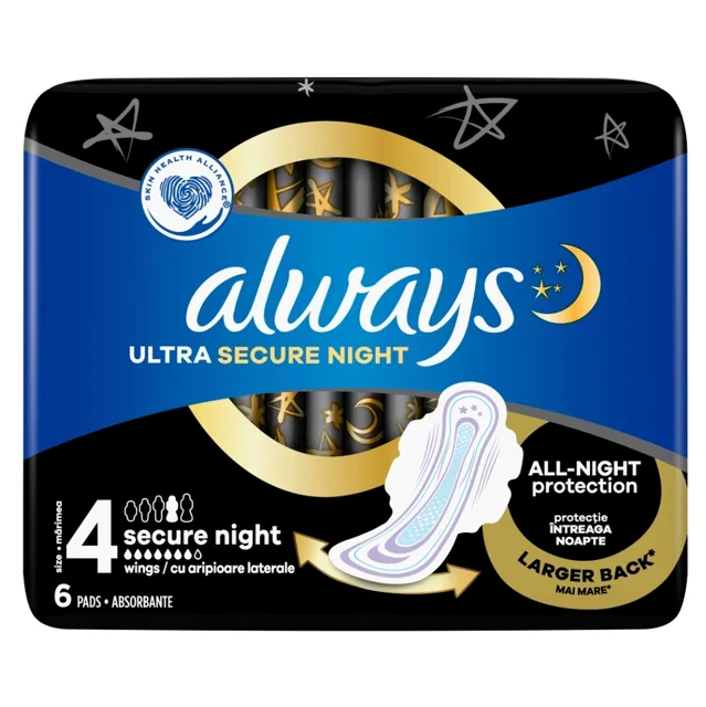 ALWAYS Ultra Hygienické Vložky Secure Night s křidélky 6 kusů