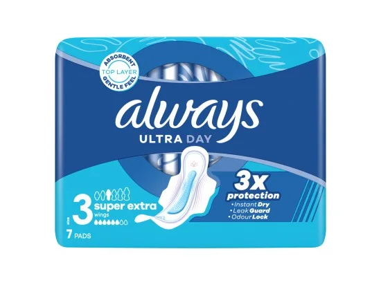 Always Ultra Super Extra hygienické vložky s křidélky, velikost 3, 7 ks