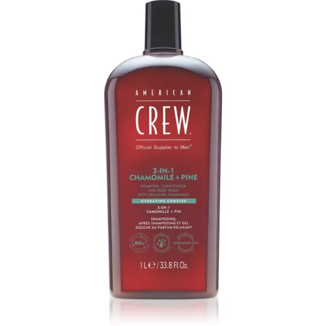 American Crew 3 in 1 Chamimile + Pine 3 v 1 šampon, kondicionér a sprchový gel pro muže 1000 ml
