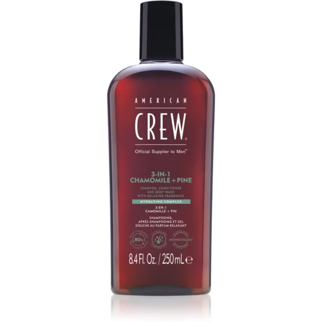 American Crew 3 in 1 Chamimile + Pine 3 v 1 šampon, kondicionér a sprchový gel pro muže 250 ml
