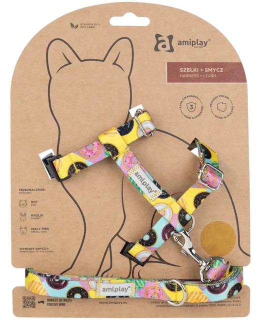Amiplay Kšíry pro kočku s vodítkem BeHappyCat Donut - M | P58710