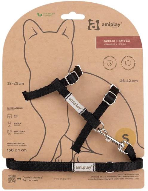 Amiplay Kšíry pro kočku s vodítkem Samba Černé - M | P58922