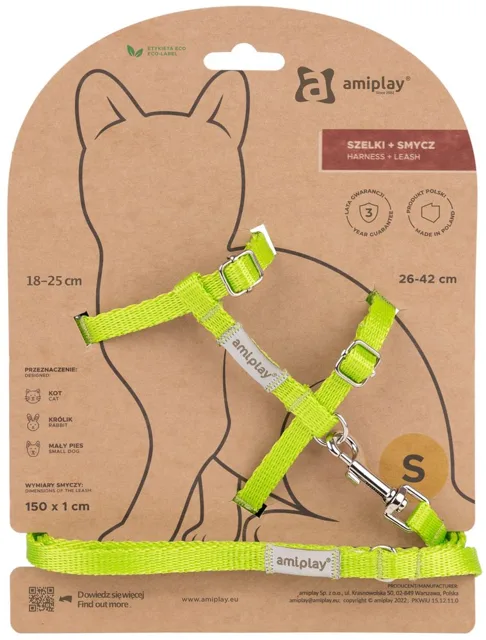 Amiplay Kšíry pro kočku s vodítkem Samba Neonově zelené | P58914