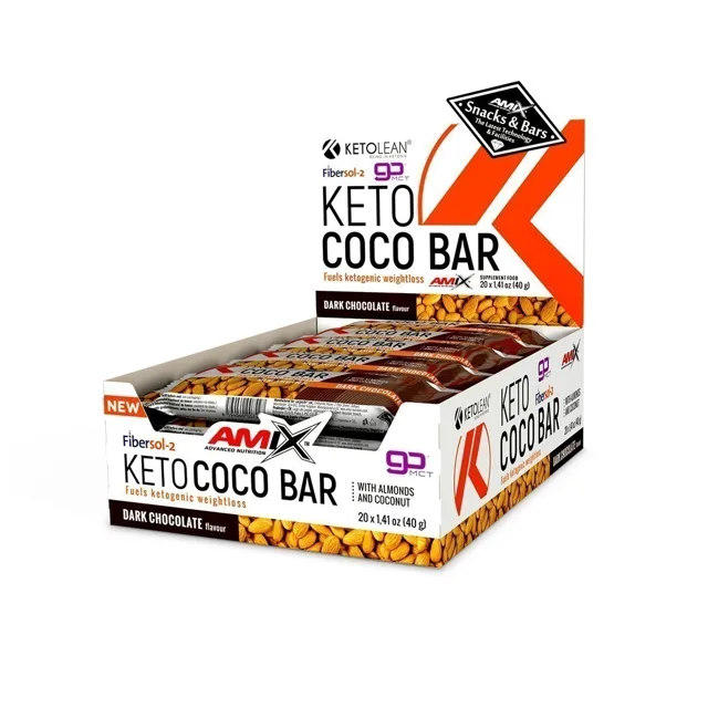 AMIX KetoLean Keto goBHB Coco Bar, 20x40g, Dark Chocolate