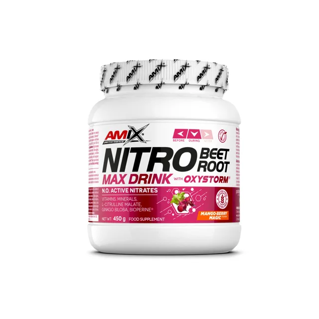 AMIX Nitro Beet Root MAX powder Drink with Oxystorm, 450g, Mango-Berry Magic