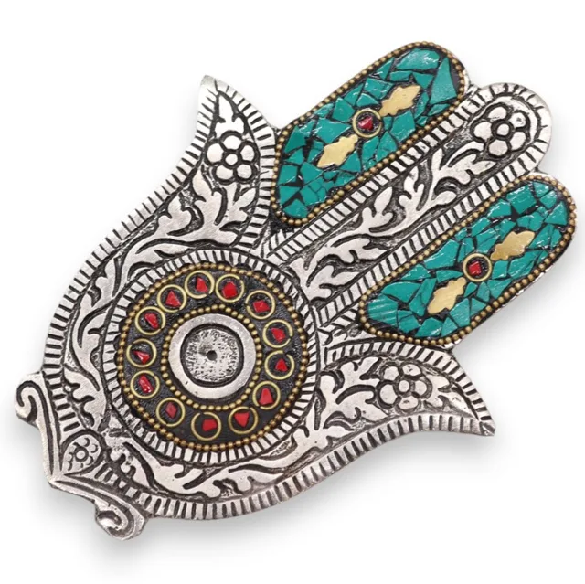Ancient Wisdom Hliníkový stojan na vonné tyčinky a kužely – Hamsa