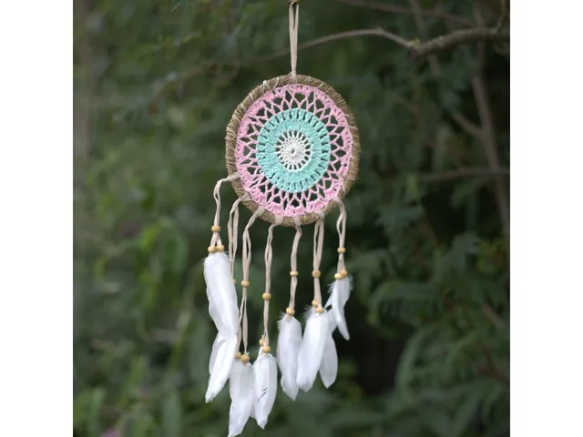 Ancient Wisdom Růžový macramé lapač snů  9 cm průměr kruhu