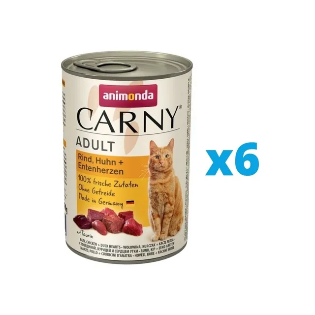 ANIMONDA Carny Adult hovězí kuřecí maso &amp; kachní srdce 6 x 400 g