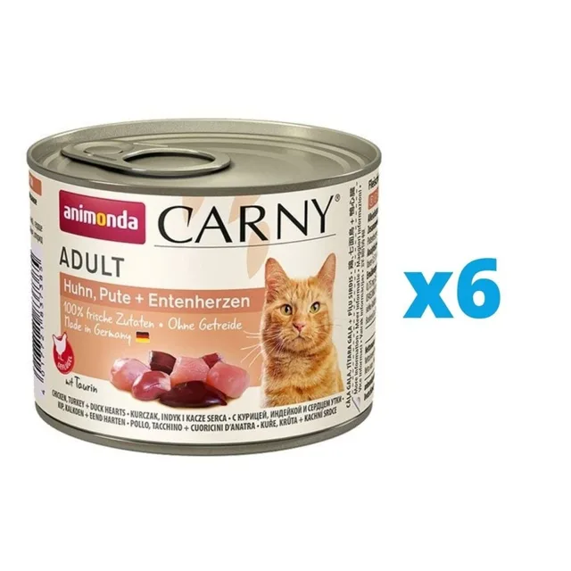 ANIMONDA Carny Adult kuře krůta kachní srdce 6 x 200 g