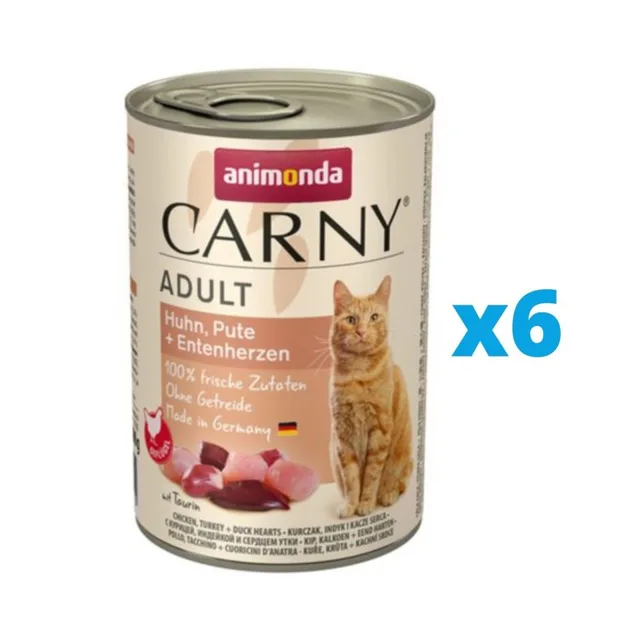 ANIMONDA Carny Adult kuře krůta kachní srdce 6 x 400 g