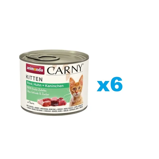 ANIMONDA Carny Kitten Hovězí, Kuřecí a Králík 6x200g