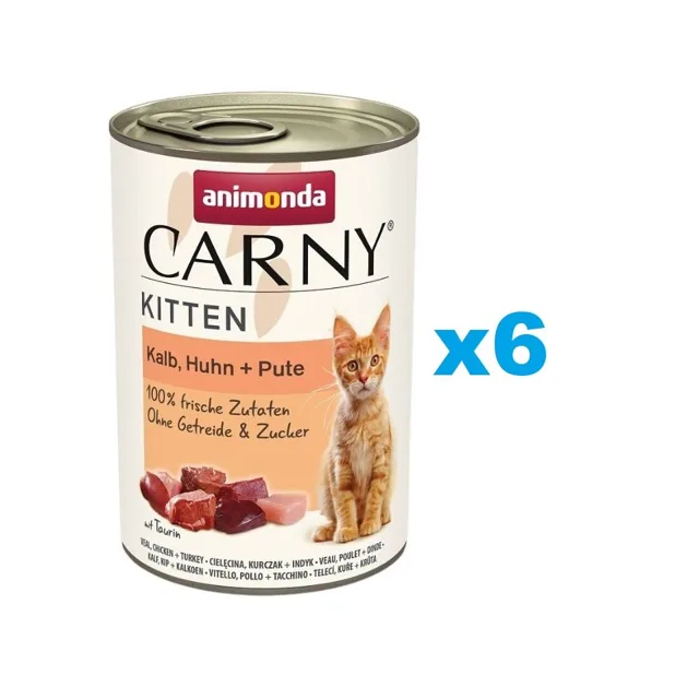 ANIMONDA Carny Kitten Telecí, Kuřecí a Krůtí 6x400g