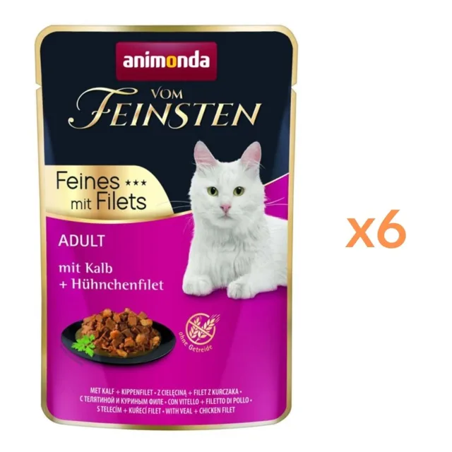 ANIMONDA Vom Feinsten Fines mit Filets Adult Telecí a kuřecí filet 6x85g konzervy pro kočky