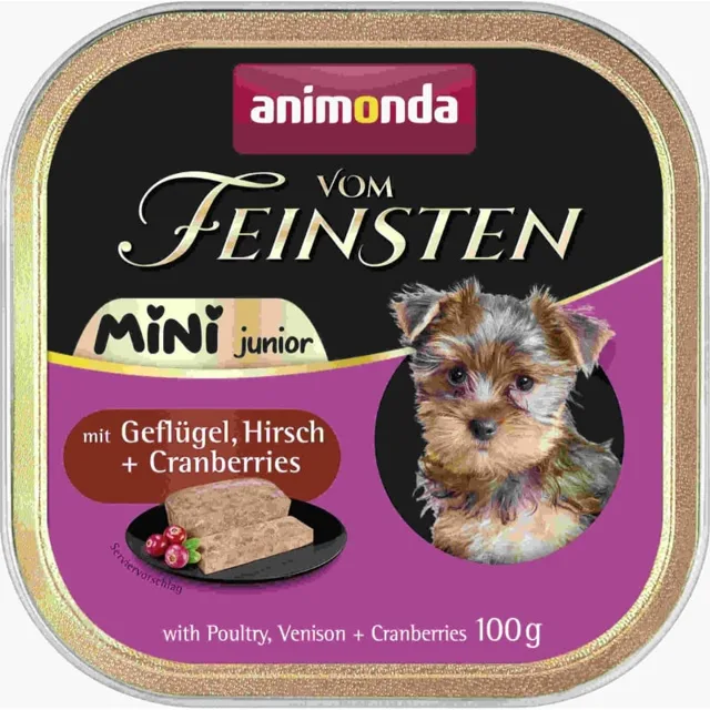 ANIMONDA Vom Feinsten Mini Junior s drůbeží, zvěřinou a brusinkami 100g mokré krmivo pro štěňata malých plemen