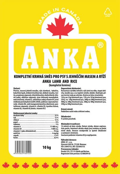 Anka Dog Lamb and Rice - 10kg