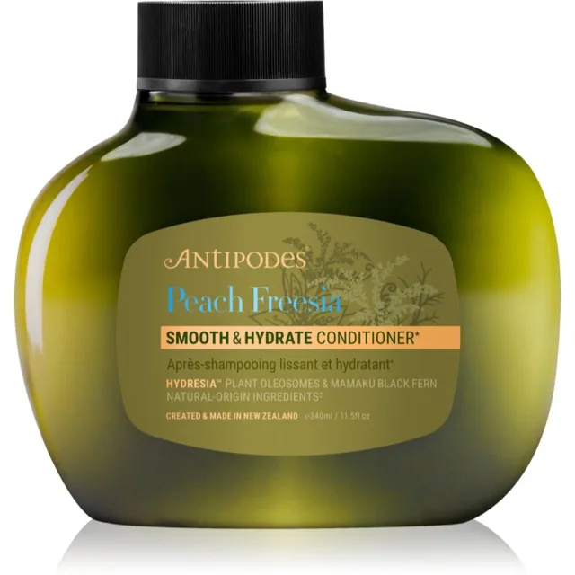 Antipodes Peach Freesia Smooth & Hydrate hydratační kondicionér pro uhlazení a výživu suchých a nepoddajných vlasů 340 ml