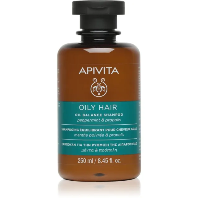 Apivita Oily Hair Oil Balance Shampoo hloubkově čisticí šampon pro mastnou pokožku hlavy pro posílení a lesk vlasů 250 ml