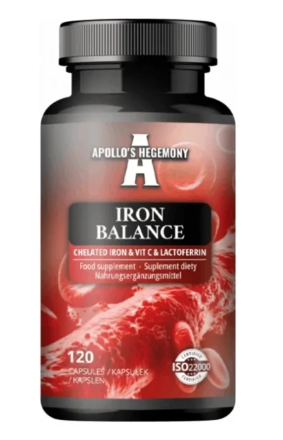 Apollo's Hegemony Iron Balance Chelated Iron & Vit C & Lactoferrin, 120 kapslí