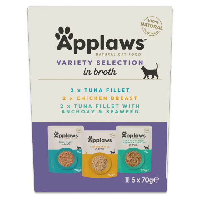 Applaws Pouch in Broth 6 x 70 g - míchané balení s tuňákem a kuřecím (3 druhy)
