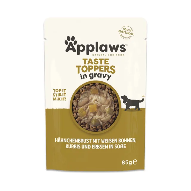 Applaws Taste Toppers in Sauce 12 x 85 g - kuřecí s hráškem, dýní a bílými fazolemi