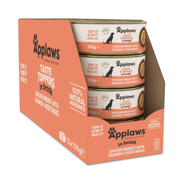 Applaws Taste Toppers Natural ve vývaru 12 x 156 g - Kuře s lososem
