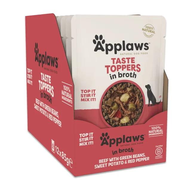 Applaws Taste Toppers Pouch in Broth 24 x 85 g - hovězí se zelenými fazolkami, batátami a červenou paprikou