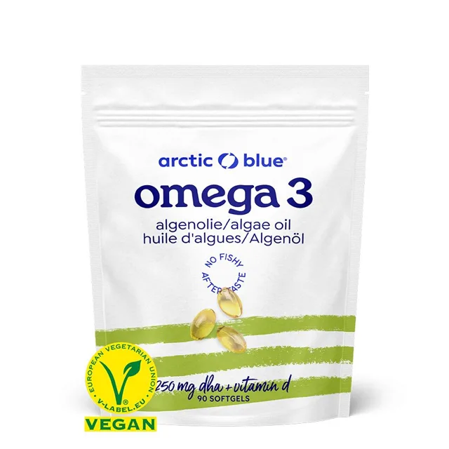 Arctic Blue Vegan Omega 3 Algae, 250 mg DHA & Vitamin D 400 IU, 90 kapslí