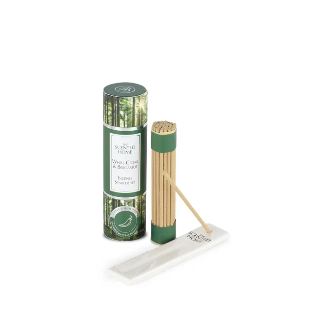 Ashleigh & Burwood London Sada vonných tyčinek mini s keramickým stojanem WHITE CEDAR & BERGAMONT 12 cm