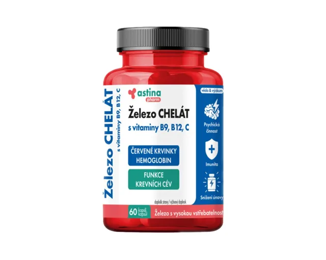 Astina Železo CHELÁT s vitaminy B9 B12 C 60 kapslí