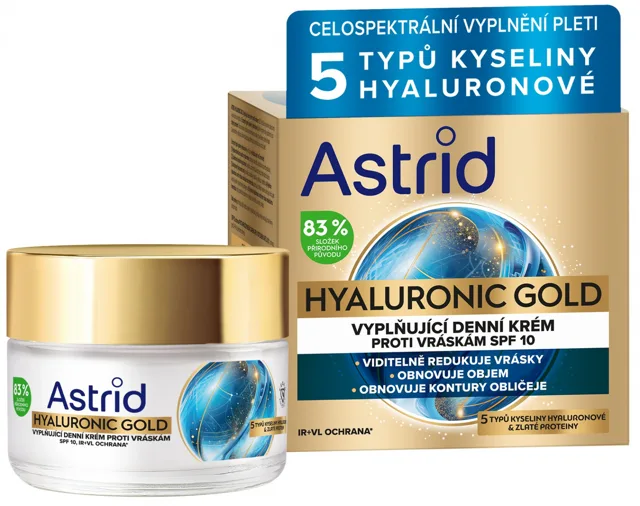 Astrid Vyplňující denní krém proti vráskám se zlatými proteiny SPF 10 Hyaluronic Gold 50 ml