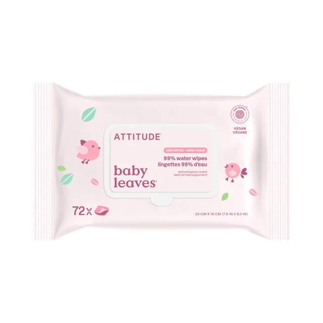 ATTITUDE Baby Leaves Vlhčené ubrousky 99% vody bez vůně 72 ks