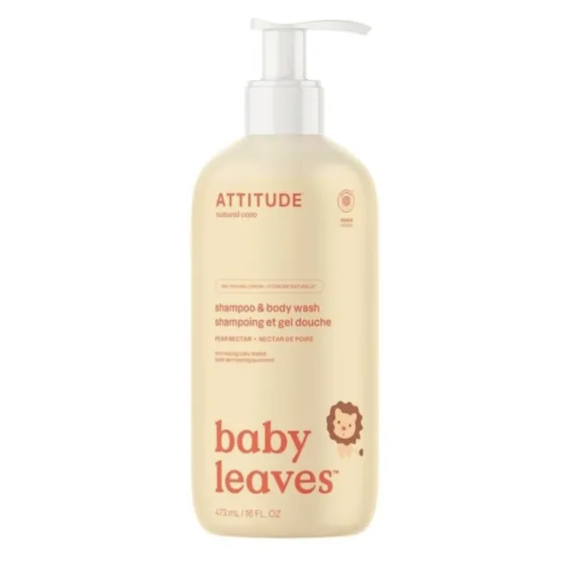 Attitude - Dětské tělové mýdlo a šampon 2v1 - Baby leaves s vůní hruškové šťávy, 473ml