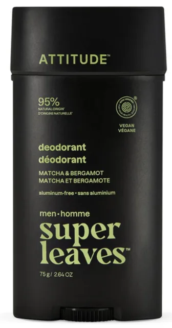 ATTITUDE Přírodní pánský deodorant Super Leaves, Matcha & Bergamot, 75 g