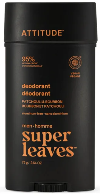 ATTITUDE Přírodní pánský deodorant Super Leaves, Pačuli & Bourbon, 75 g
