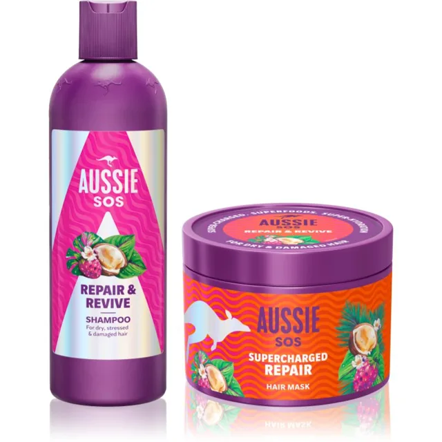 Aussie SOS Repair, Revive & Repeat dárková sada pro namáhané vlasy a vlasovou pokožku