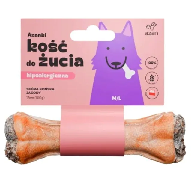 AZANKI Kost z koňské kůže pro psa M/L 17cm