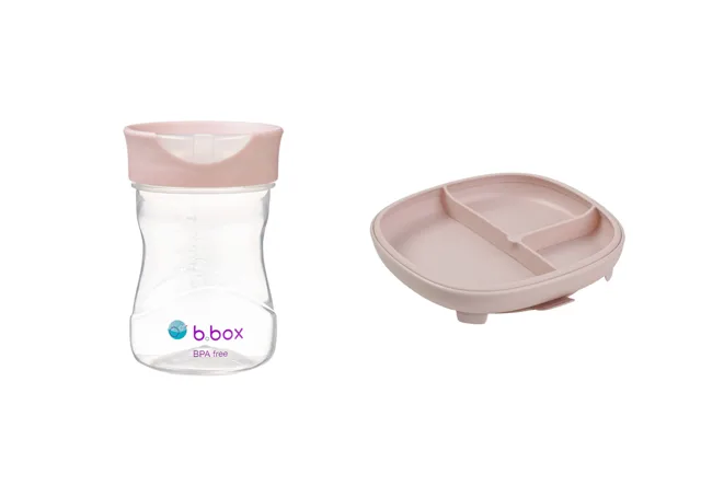 B.BOX Dělený talířek s přísavkou + Hrneček pro batolata - set růžový
