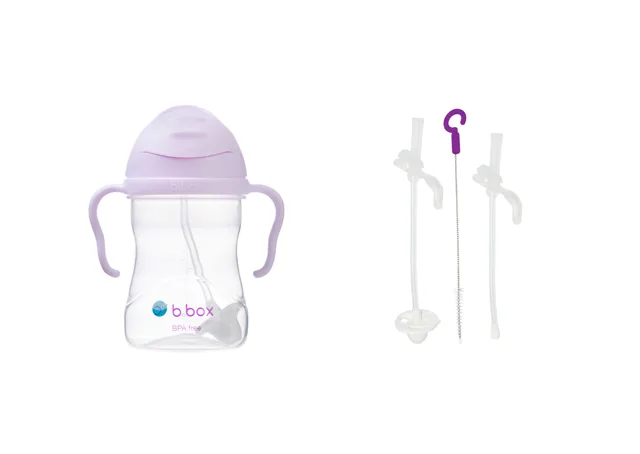 B.BOX Hrneček s brčkem 240 ml GELATO ostružinový + Náhradní brčka a čistící kartáček