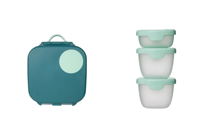 B.BOX Svačinový box střední + krabičky Snack tubs - set zelený