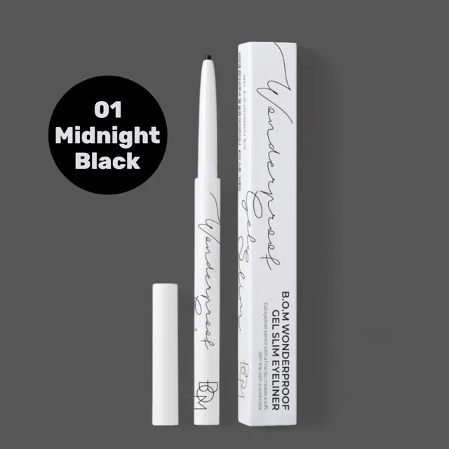 B.O.M. - Wonderproof Gel Slim Eyeliner #01 Midnight Black - Voděodolná gelová tužka na oči - 0,1 g