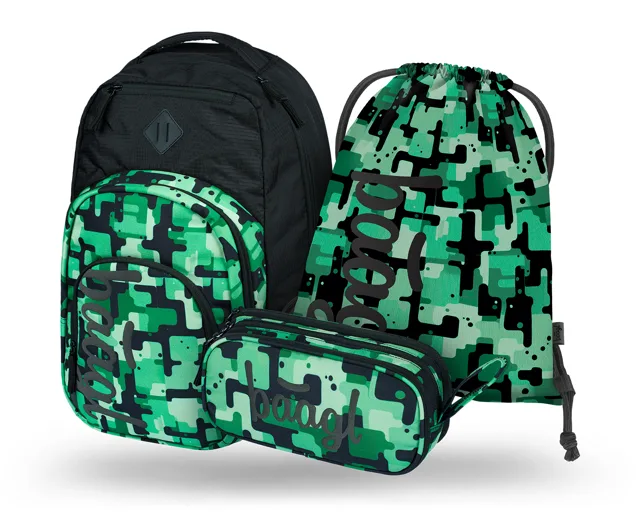 Baagl 3 SET Coolmate Green: batoh, penál, sáček