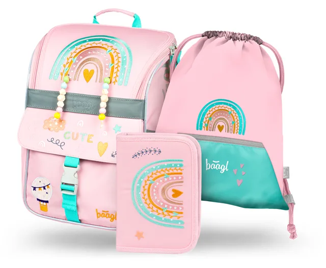 Baagl 3 SET Zippy Duha růžový: aktovka, penál, sáček