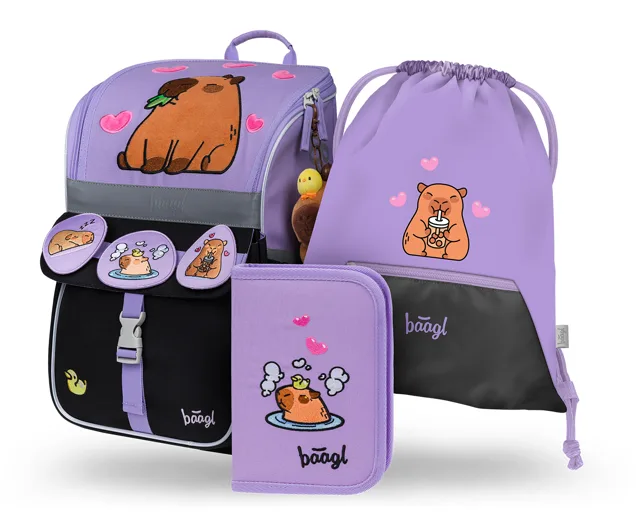 Baagl SET 3 Zippy Kapybara: aktovka, penál, sáček