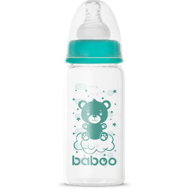Baboo Anti-colic Glass Feeding Bottle Narrow Neck skleněná kojenecká láhev 0m+ 1 ks