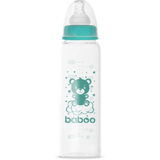 Baboo Anti-colic Glass Feeding Bottle Narrow Neck skleněná kojenecká láhev 3m+ 1 ks