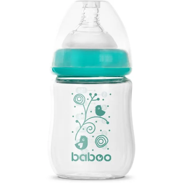 Baboo Anti-colic Glass Feeding Bottle Wide Neck skleněná kojenecká láhev 0m+ 1 ks